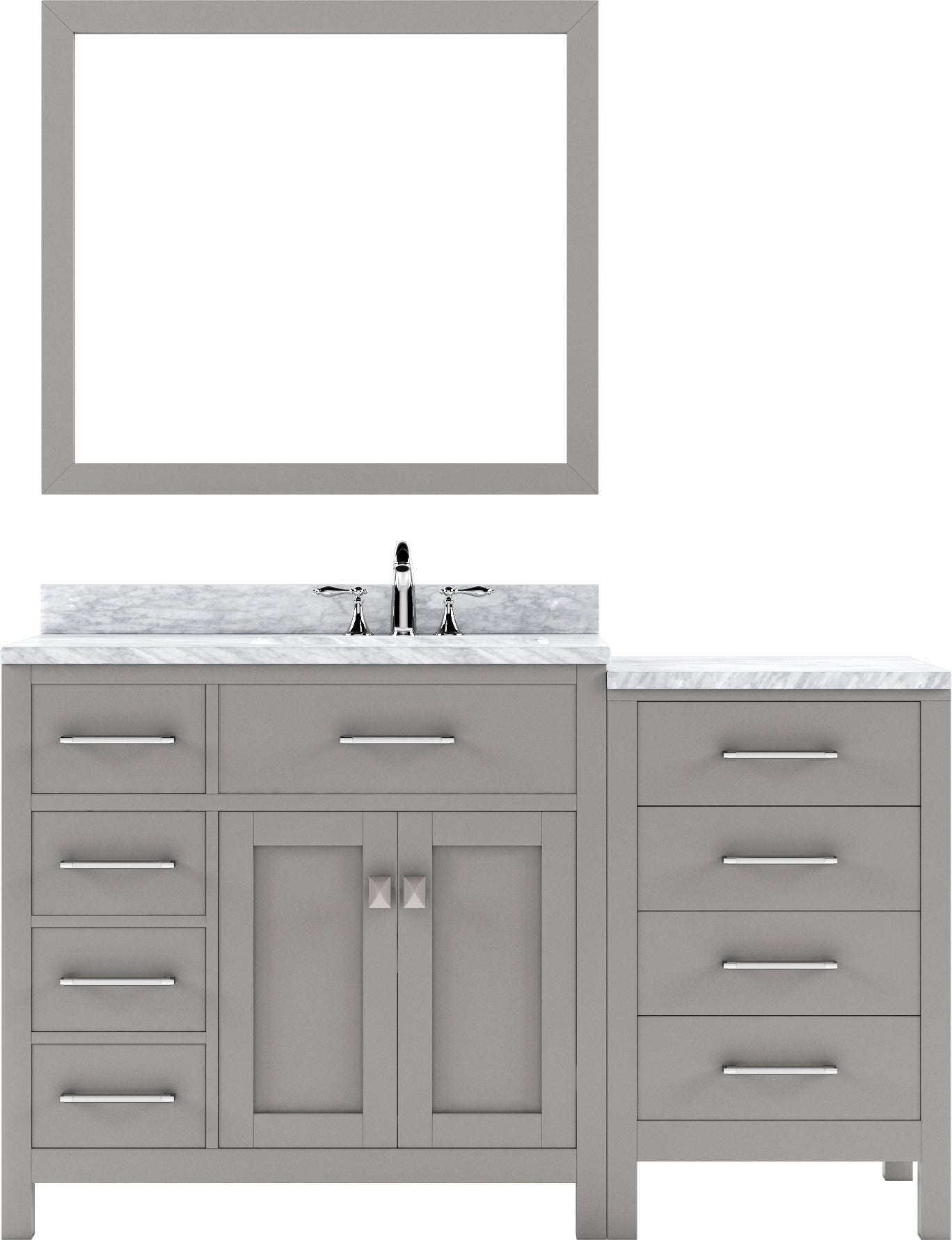 Virtu USA Caroline Parkway 57" Single Bath Vanity with White Marble Top and Round Sink with Polished Chrome Faucet with Matching Mirror - Luxe Bathroom Vanities