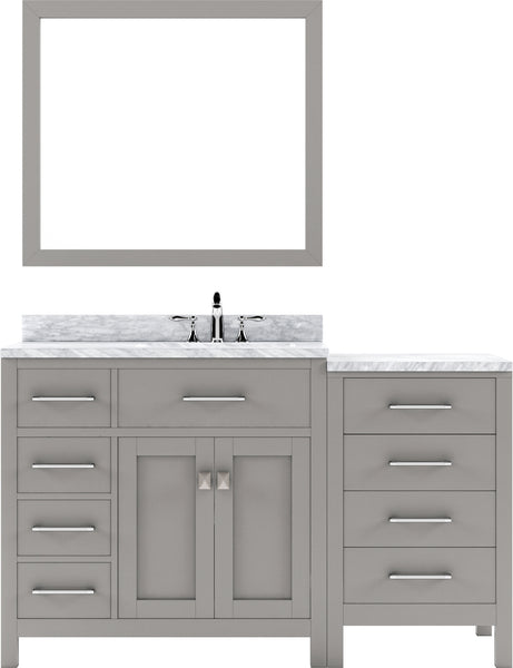 Virtu USA Caroline Parkway 57" Single Bath Vanity with White Marble Top and Round Sink with Polished Chrome Faucet with Matching Mirror - Luxe Bathroom Vanities