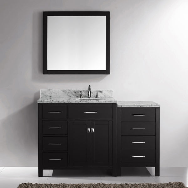 Virtu USA Caroline Parkway 57" Single Bath Vanity with Marble Top and Round Sink with Polished Chrome Faucet and Mirror - Luxe Bathroom Vanities Luxury Bathroom Fixtures Bathroom Furniture