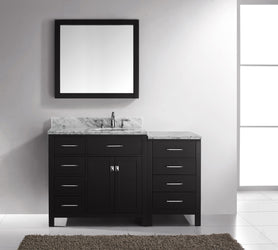 Virtu USA Caroline Parkway 57" Single Bath Vanity with Marble Top and Round Sink with Polished Chrome Faucet and Mirror - Luxe Bathroom Vanities Luxury Bathroom Fixtures Bathroom Furniture