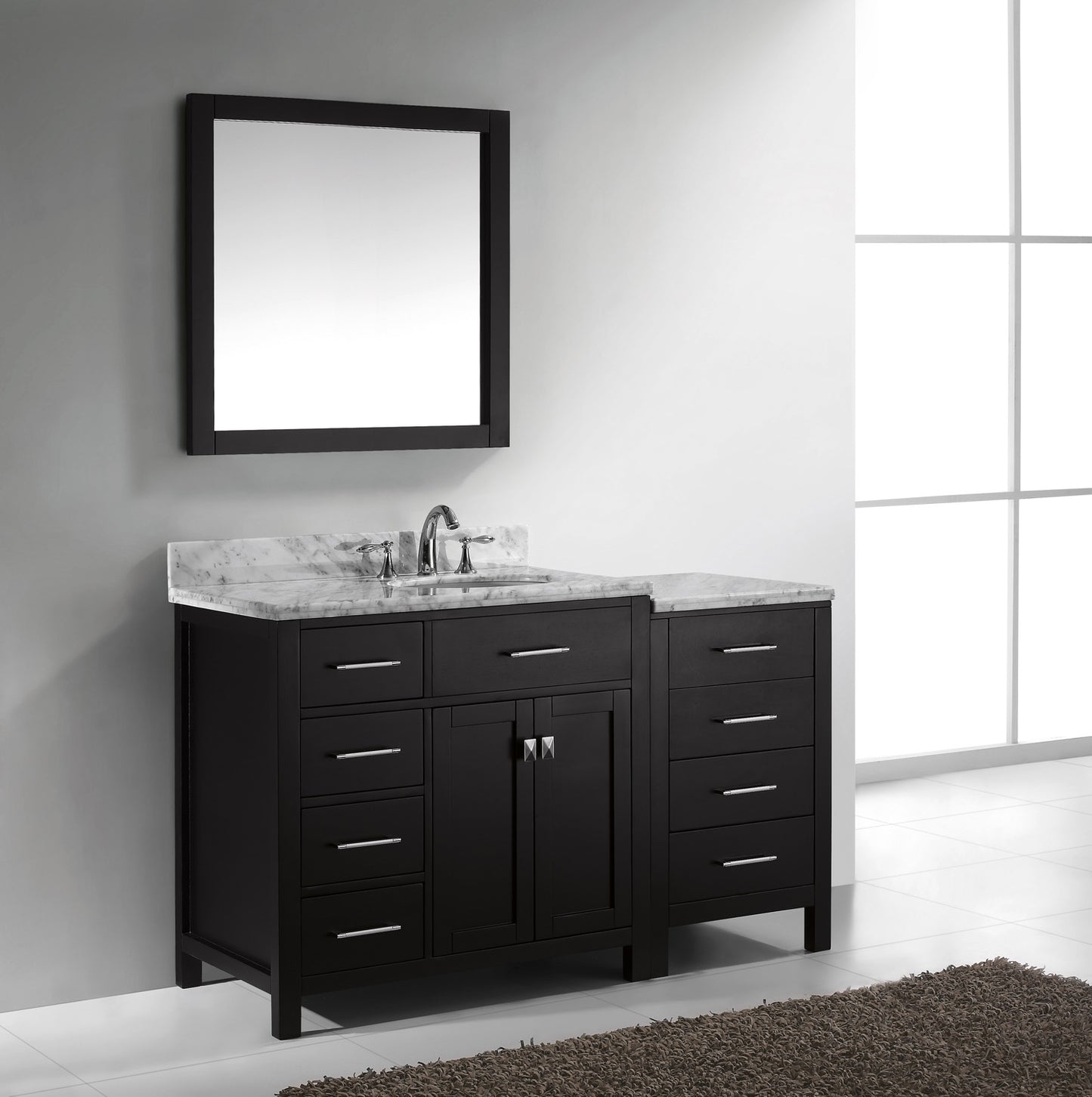 Virtu USA Caroline Parkway 57" Single Bath Vanity with Marble Top and Round Sink with Polished Chrome Faucet and Mirror - Luxe Bathroom Vanities Luxury Bathroom Fixtures Bathroom Furniture