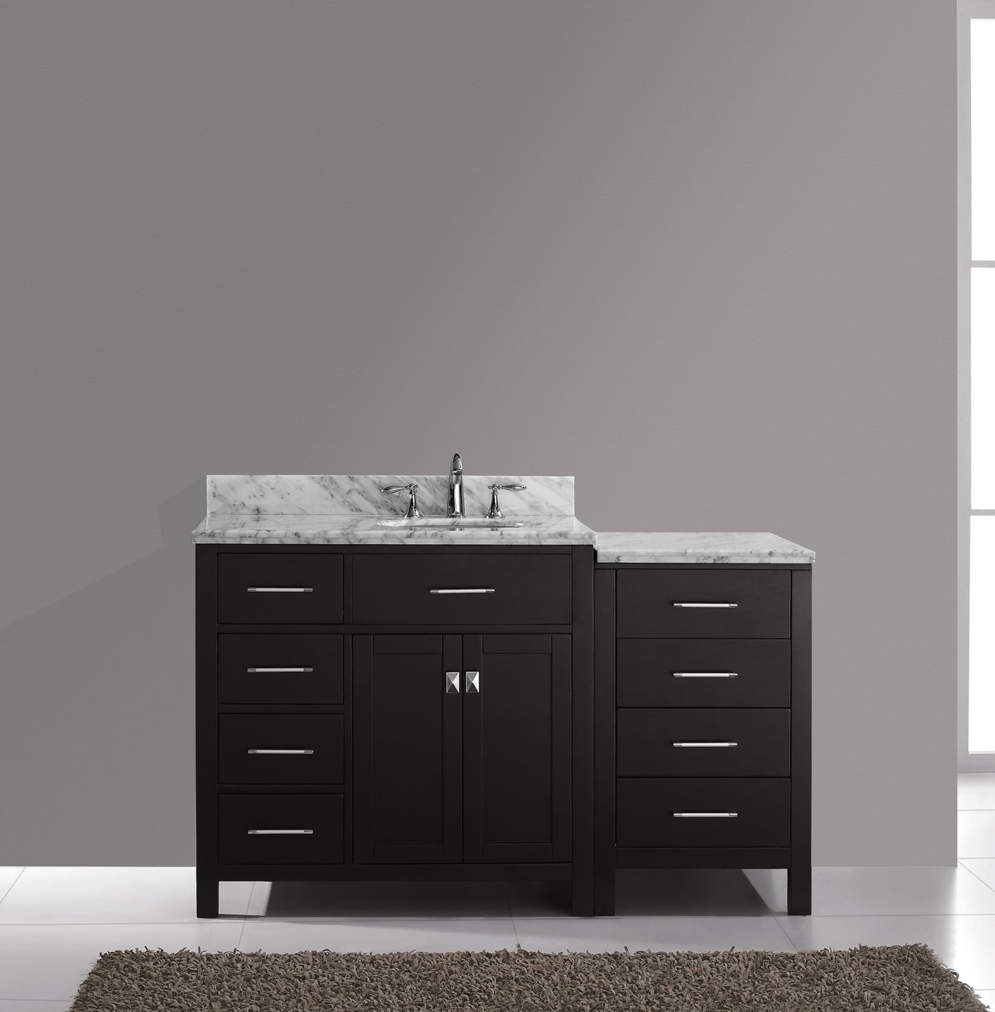 Virtu USA Caroline Parkway 57" Single Bath Vanity with White Marble Top and Round Sink - Luxe Bathroom Vanities