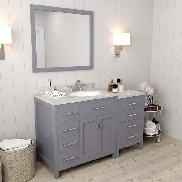 Virtu USA Caroline Parkway 57" Single Bath Vanity with White Marble Top and Round Sink with Matching Mirror - Luxe Bathroom Vanities