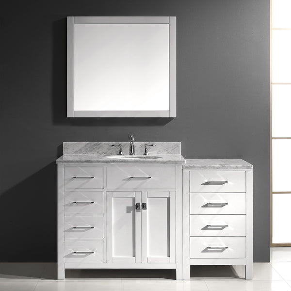 Virtu USA Caroline Parkway 57" Single Bath Vanity with Marble Top and Round Sink with Polished Chrome Faucet and Mirror - Luxe Bathroom Vanities Luxury Bathroom Fixtures Bathroom Furniture