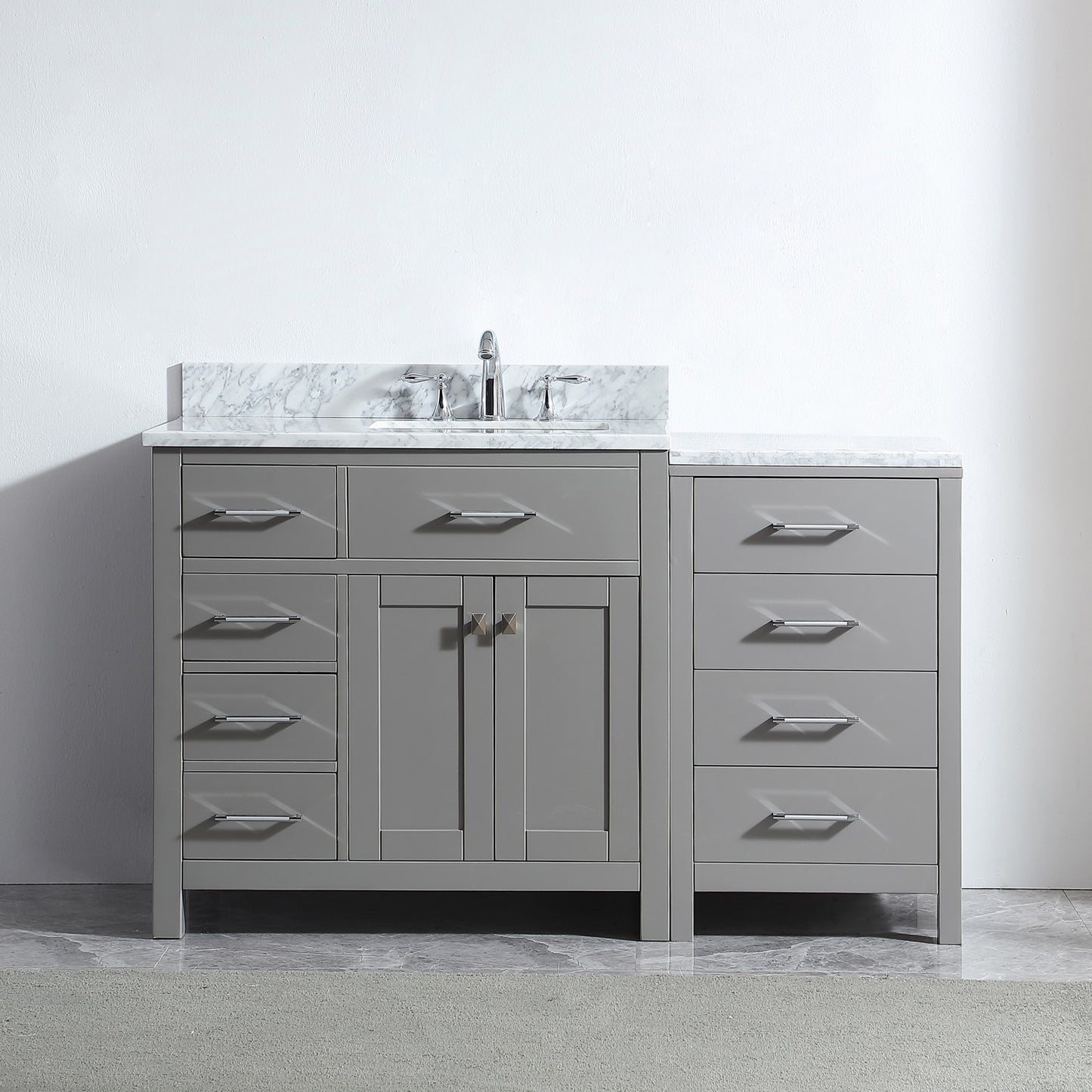 Virtu USA Caroline Parkway 57" Single Bath Vanity in Cashmere Grey with Marble Top and Square Sink with Brushed Nickel Faucet - Luxe Bathroom Vanities Luxury Bathroom Fixtures Bathroom Furniture