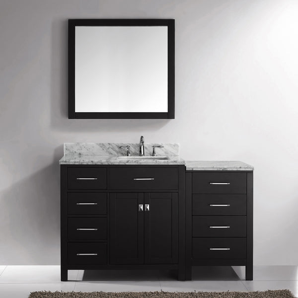 Virtu USA Caroline Parkway 57" Single Bath Vanity with White Marble Top and Square Sink with Polished Chrome Faucet with Matching Mirror - Luxe Bathroom Vanities