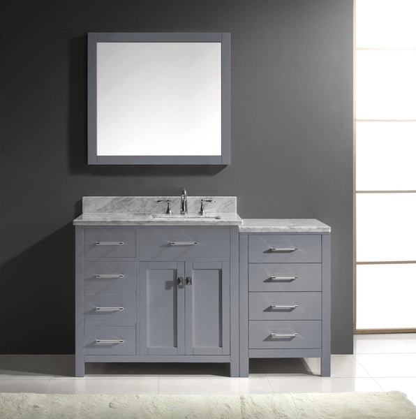 Virtu USA Caroline Parkway 57" Single Bath Vanity with White Marble Top and Square Sink with Polished Chrome Faucet with Matching Mirror - Luxe Bathroom Vanities
