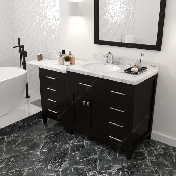 Virtu USA Caroline Parkway 57" Single Bath Vanity with Cultured Marble White Quartz Top and Round Sink with Matching Mirror - Luxe Bathroom Vanities