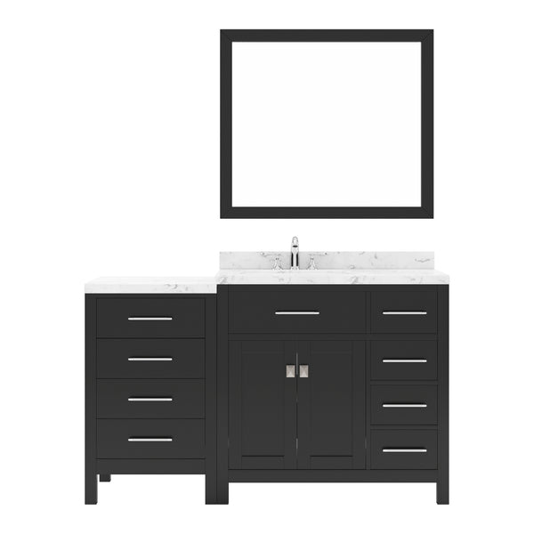 Virtu USA Caroline Parkway 57" Single Bath Vanity with Cultured Marble White Quartz Top and Round Sink with Matching Mirror - Luxe Bathroom Vanities