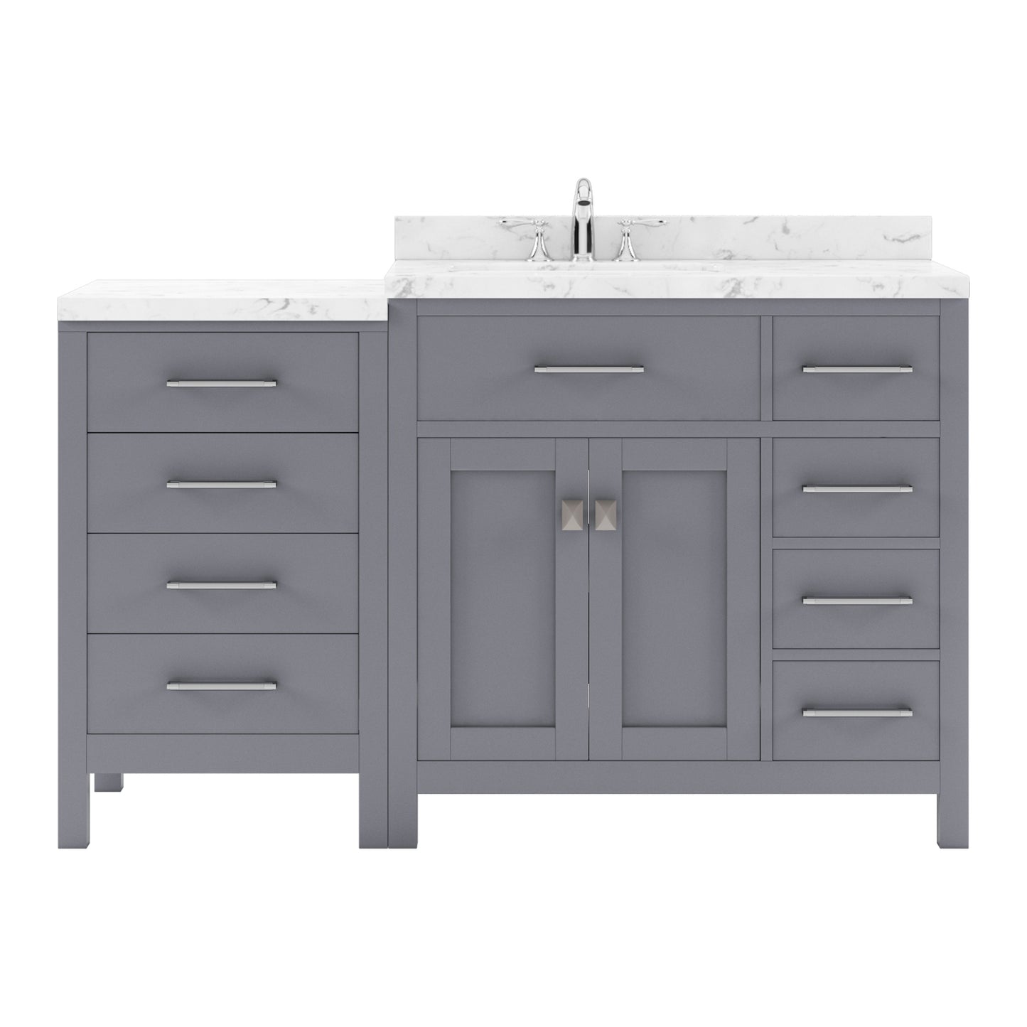 Virtu USA Caroline Parkway 57" Single Bath Vanity with Cultured Marble White Quartz Top and Round Sink with Matching Mirror - Luxe Bathroom Vanities