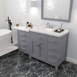 Virtu USA Caroline Parkway 57" Single Bath Vanity with Cultured Marble White Quartz Top and Round Sink with Matching Mirror - Luxe Bathroom Vanities