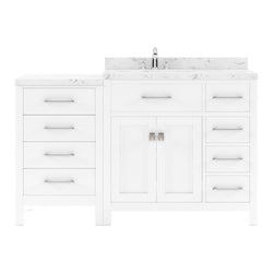 Virtu USA Caroline Parkway 57" Single Bath Vanity with Cultured Marble White Quartz Top and Round Sink with Matching Mirror - Luxe Bathroom Vanities