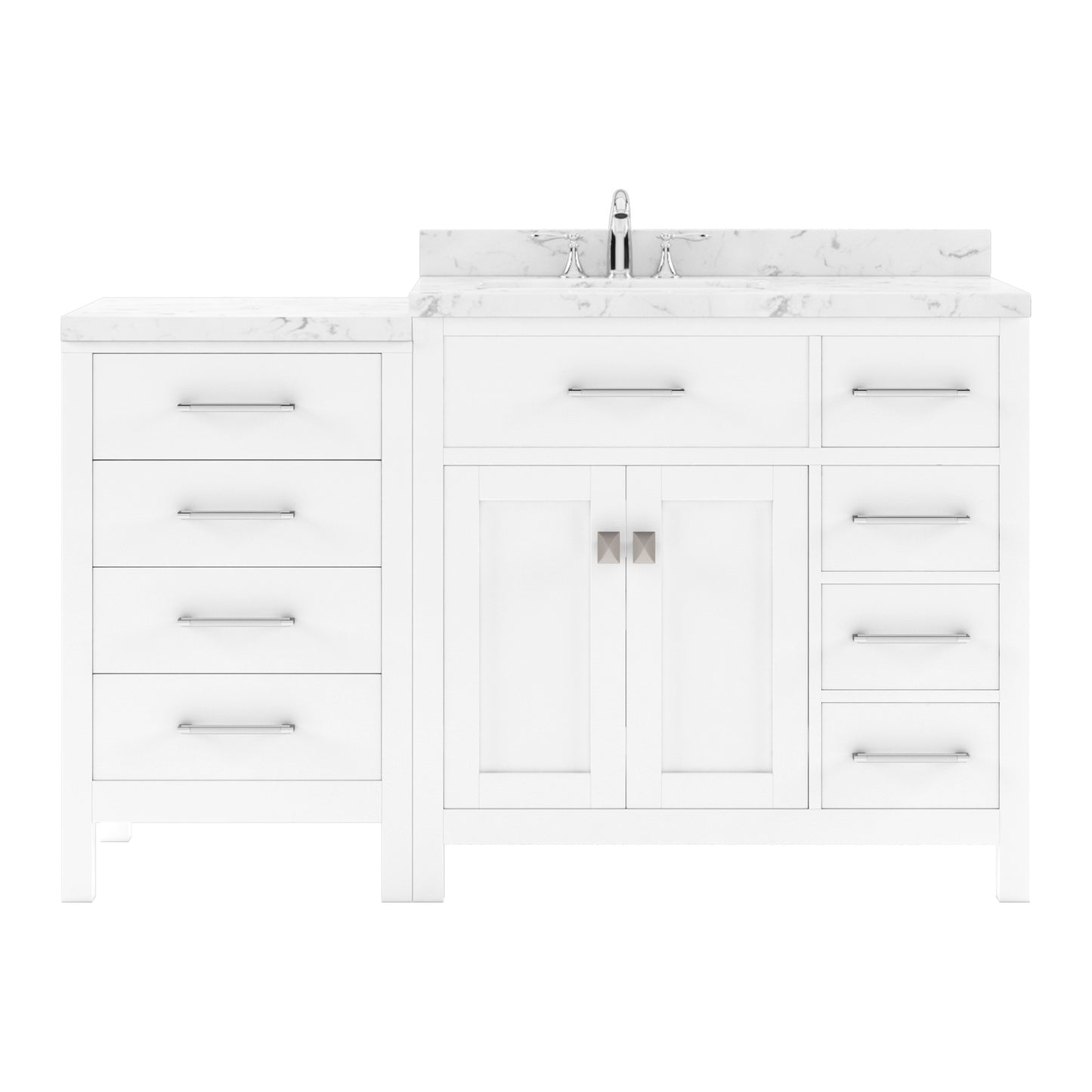 Virtu USA Caroline Parkway 57" Single Bath Vanity with Cultured Marble White Quartz Top and Round Sink with Polished Chrome Faucet with Matching Mirror - Luxe Bathroom Vanities