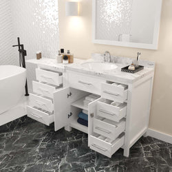 Virtu USA Caroline Parkway 57" Single Bath Vanity with Cultured Marble White Quartz Top and Round Sink with Matching Mirror - Luxe Bathroom Vanities