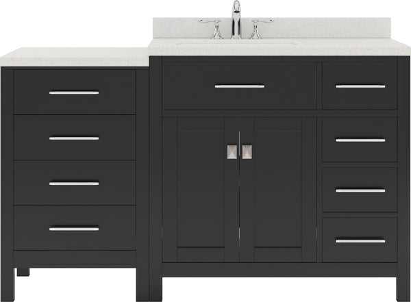 Virtu USA Caroline Parkway 57" Single Bath Vanity with Dazzle White Quartz Top and Round Sink with Polished Chrome Faucet with Matching Mirror - Luxe Bathroom Vanities