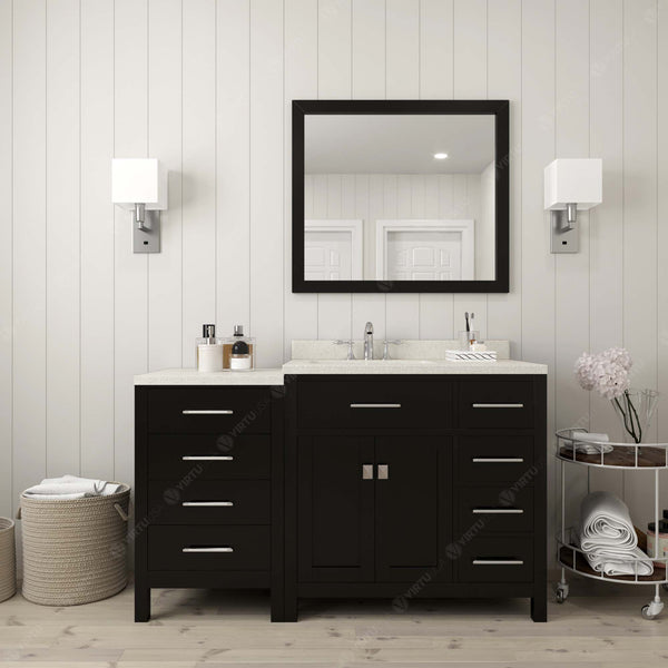 Virtu USA Caroline Parkway 57" Single Bath Vanity with Dazzle White Quartz Top and Round Sink with Brushed Nickel Faucet with Matching Mirror - Luxe Bathroom Vanities