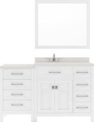 Virtu USA Caroline Parkway 57" Single Bath Vanity with Dazzle White Quartz Top and Round Sink with Polished Chrome Faucet with Matching Mirror - Luxe Bathroom Vanities