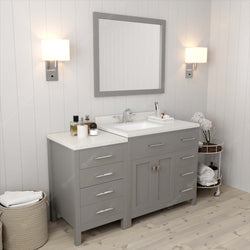 Virtu USA Caroline Parkway 57" Single Bath Vanity with Dazzle White Quartz Top and Square Sink with Matching Mirror - Luxe Bathroom Vanities