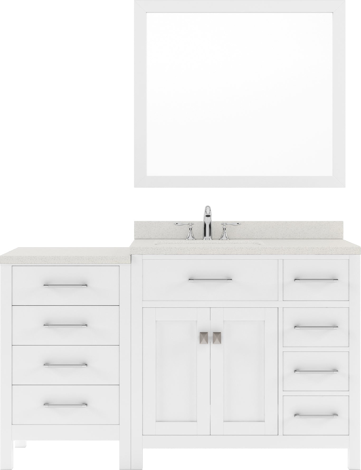 Virtu USA Caroline Parkway 57" Single Bath Vanity with Dazzle White Quartz Top and Square Sink with Polished Chrome Faucet with Matching Mirror - Luxe Bathroom Vanities
