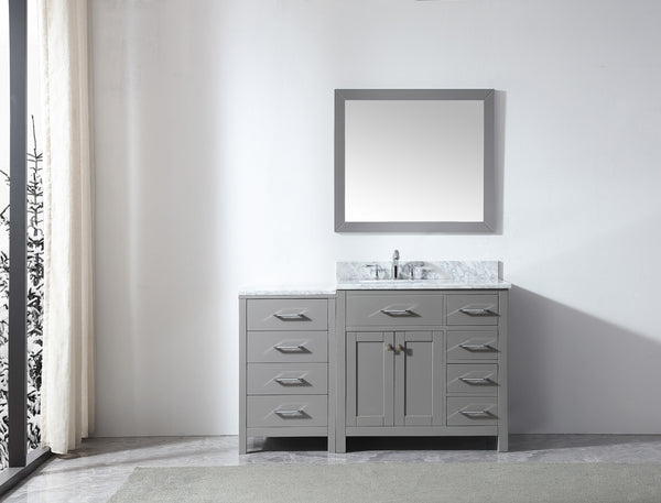 Virtu USA Caroline Parkway 57" Single Bath Vanity in Cashmere Grey with Marble Top and Round Sink with Brushed Nickel Faucet and Mirror - Luxe Bathroom Vanities Luxury Bathroom Fixtures Bathroom Furniture