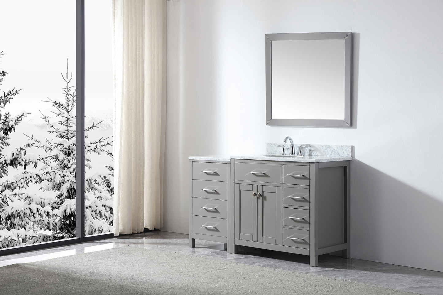 Virtu USA Caroline Parkway 57" Single Bath Vanity in Cashmere Grey with Marble Top and Round Sink with Brushed Nickel Faucet and Mirror - Luxe Bathroom Vanities Luxury Bathroom Fixtures Bathroom Furniture