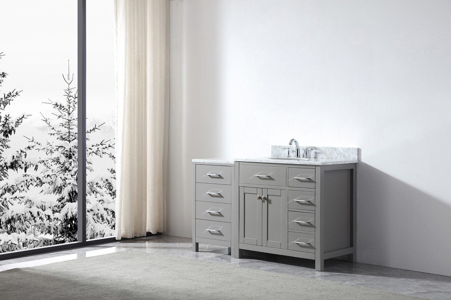 Virtu USA Caroline Parkway 57" Single Bath Vanity in Cashmere Grey with Marble Top and Round Sink with Brushed Nickel Faucet - Luxe Bathroom Vanities Luxury Bathroom Fixtures Bathroom Furniture