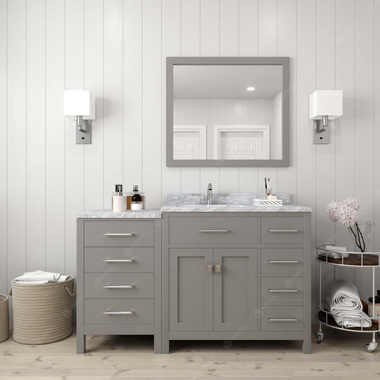 Virtu USA Caroline Parkway 57" Single Bath Vanity in Cashmere Grey with Marble Top and Round Sink with Polished Chrome Faucet and Mirror - Luxe Bathroom Vanities