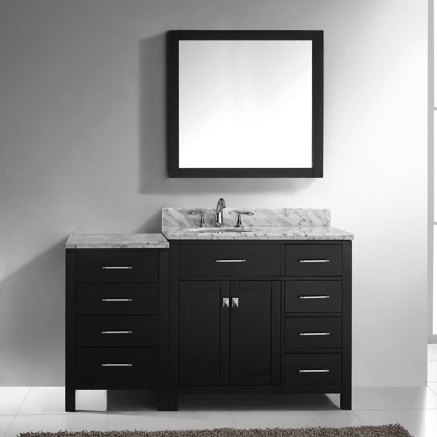 Virtu USA Caroline Parkway 57" Single Bath Vanity with Marble Top and Round Sink with Brushed Nickel Faucet and Mirror - Luxe Bathroom Vanities