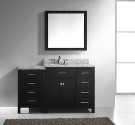 Virtu USA Caroline Parkway 57" Single Bath Vanity with Marble Top and Round Sink with Brushed Nickel Faucet and Mirror - Luxe Bathroom Vanities