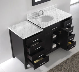 Virtu USA Caroline Parkway 57" Single Bath Vanity with Marble Top and Round Sink with Brushed Nickel Faucet and Mirror - Luxe Bathroom Vanities