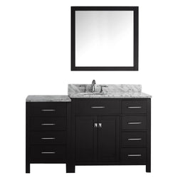 Virtu USA Caroline Parkway 57" Single Bath Vanity with Marble Top and Round Sink with Brushed Nickel Faucet and Mirror - Luxe Bathroom Vanities