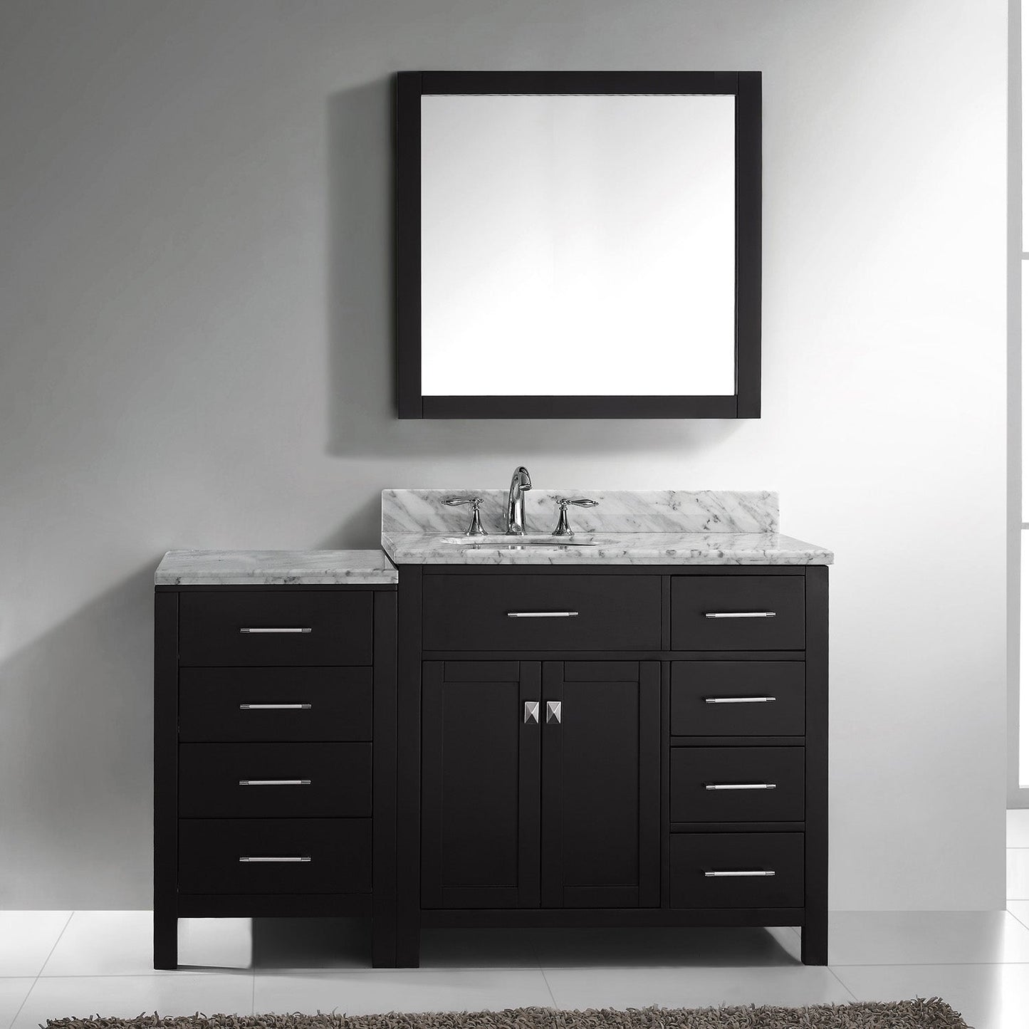 Virtu USA Caroline Parkway 57" Single Bath Vanity with Marble Top and Round Sink with Mirror - Luxe Bathroom Vanities