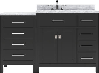 Virtu USA Caroline Parkway 57" Single Bath Vanity with Italian White Marble Top and Round Sink with Polished Chrome Faucet with Matching Mirror - Luxe Bathroom Vanities