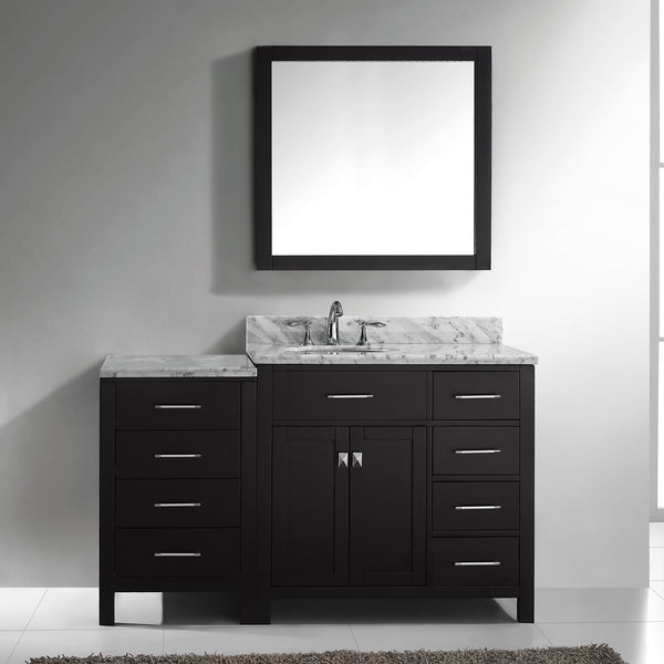 Virtu USA Caroline Parkway 57" Single Bath Vanity with Italian White Marble Top and Round Sink with Polished Chrome Faucet with Matching Mirror - Luxe Bathroom Vanities