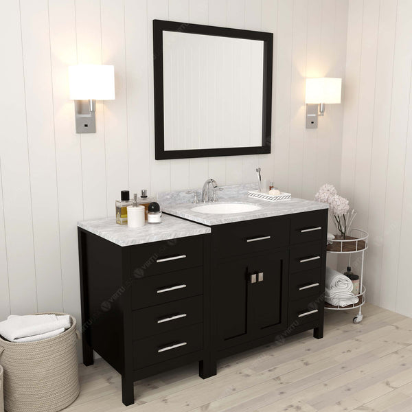 Virtu USA Caroline Parkway 57" Single Bath Vanity with Italian White Marble Top and Round Sink with Polished Chrome Faucet with Matching Mirror - Luxe Bathroom Vanities