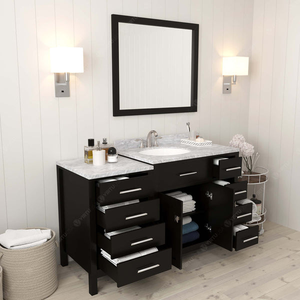 Virtu USA Caroline Parkway 57" Single Bath Vanity with Italian White Marble Top and Round Sink with Polished Chrome Faucet with Matching Mirror - Luxe Bathroom Vanities