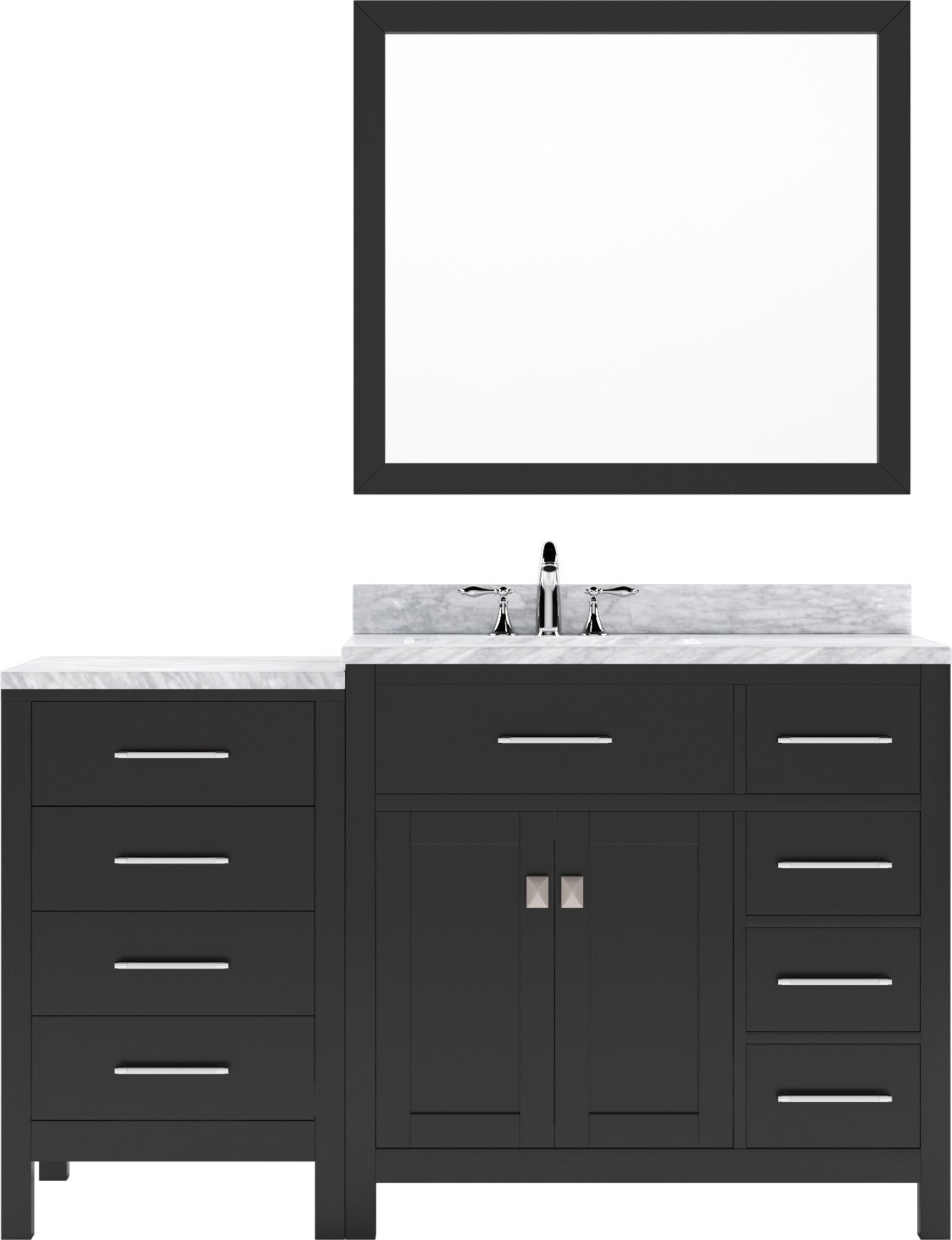 Virtu USA Caroline Parkway 57" Single Bath Vanity with Italian White Marble Top and Round Sink with Polished Chrome Faucet with Matching Mirror - Luxe Bathroom Vanities