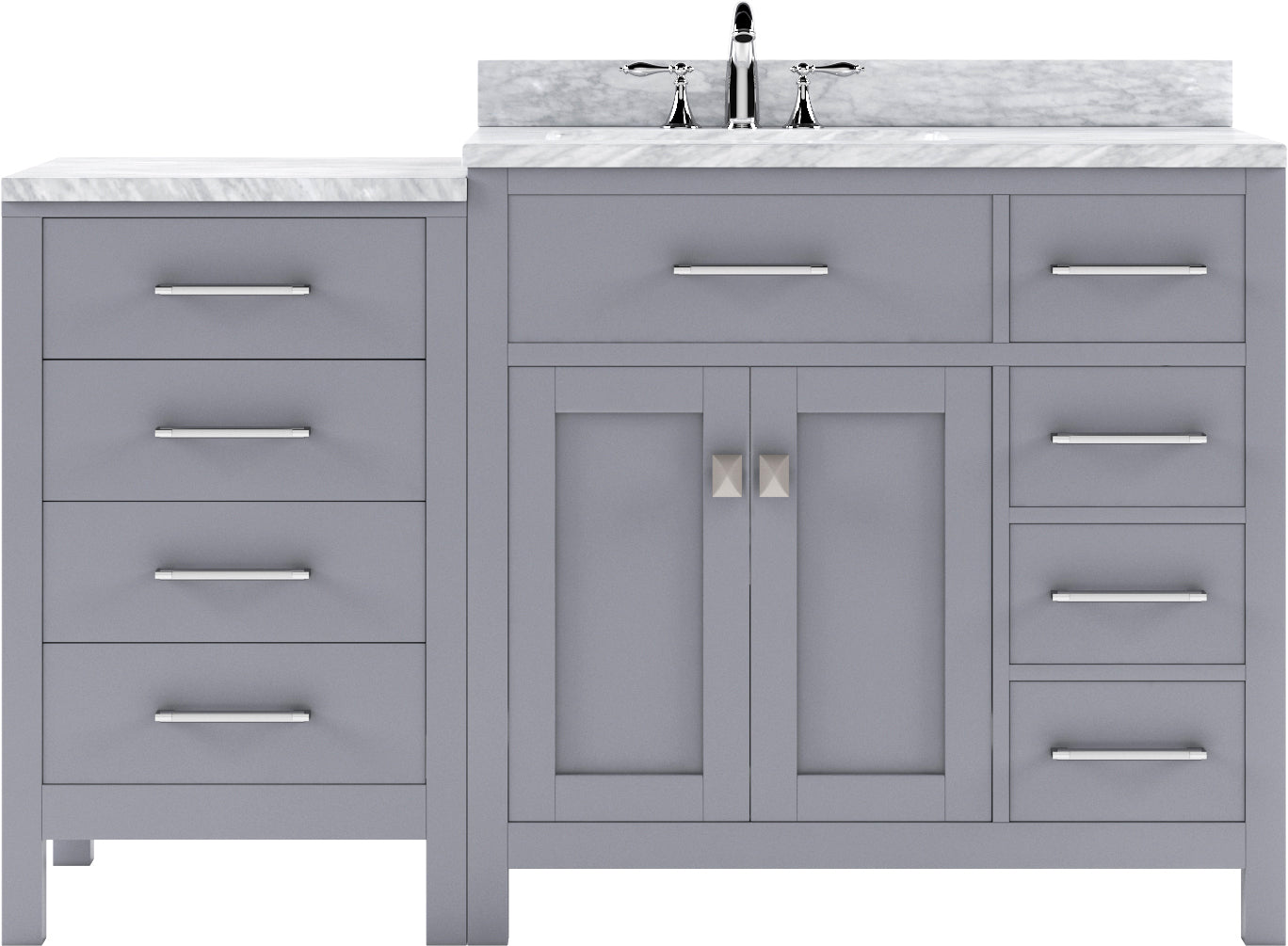 Virtu USA Caroline Parkway 57" Single Bath Vanity with Italian White Marble Top and Round Sink with Polished Chrome Faucet with Matching Mirror - Luxe Bathroom Vanities