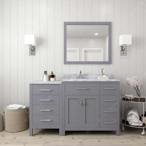 Virtu USA Caroline Parkway 57" Single Bath Vanity with Italian White Marble Top and Round Sink with Brushed Nickel Faucet with Matching Mirror - Luxe Bathroom Vanities