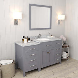 Virtu USA Caroline Parkway 57" Single Bath Vanity with Italian White Marble Top and Round Sink with Brushed Nickel Faucet with Matching Mirror - Luxe Bathroom Vanities