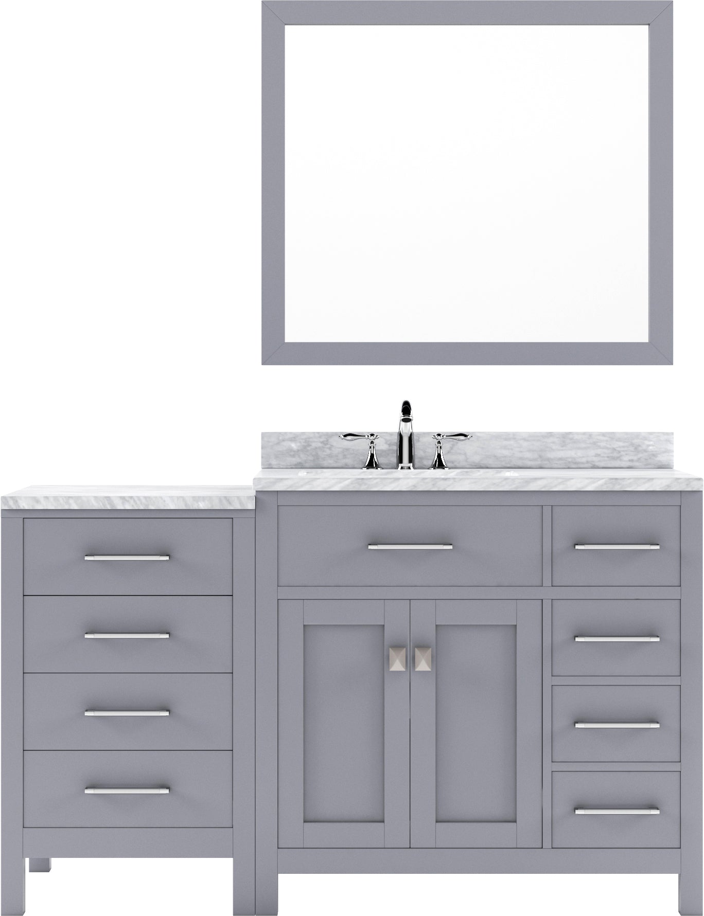 Virtu USA Caroline Parkway 57" Single Bath Vanity with Italian White Marble Top and Round Sink with Brushed Nickel Faucet with Matching Mirror - Luxe Bathroom Vanities