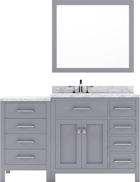 Virtu USA Caroline Parkway 57" Single Bath Vanity with Italian White Marble Top and Round Sink with Polished Chrome Faucet with Matching Mirror - Luxe Bathroom Vanities