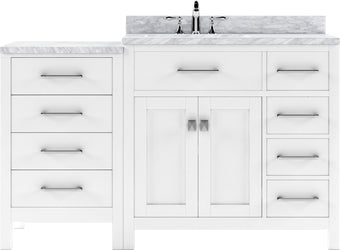 Virtu USA Caroline Parkway 57" Single Bath Vanity with Italian White Marble Top and Round Sink with Polished Chrome Faucet with Matching Mirror - Luxe Bathroom Vanities