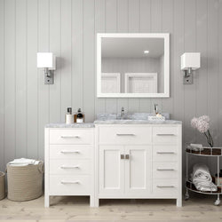 Virtu USA Caroline Parkway 57" Single Bath Vanity with Italian White Marble Top and Round Sink with Polished Chrome Faucet with Matching Mirror - Luxe Bathroom Vanities