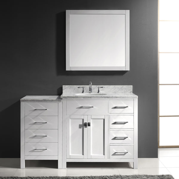 Virtu USA Caroline Parkway 57" Single Bath Vanity with Italian White Marble Top and Round Sink with Brushed Nickel Faucet with Matching Mirror - Luxe Bathroom Vanities