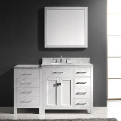 Virtu USA Caroline Parkway 57" Single Bath Vanity with Italian White Marble Top and Round Sink with Polished Chrome Faucet with Matching Mirror - Luxe Bathroom Vanities