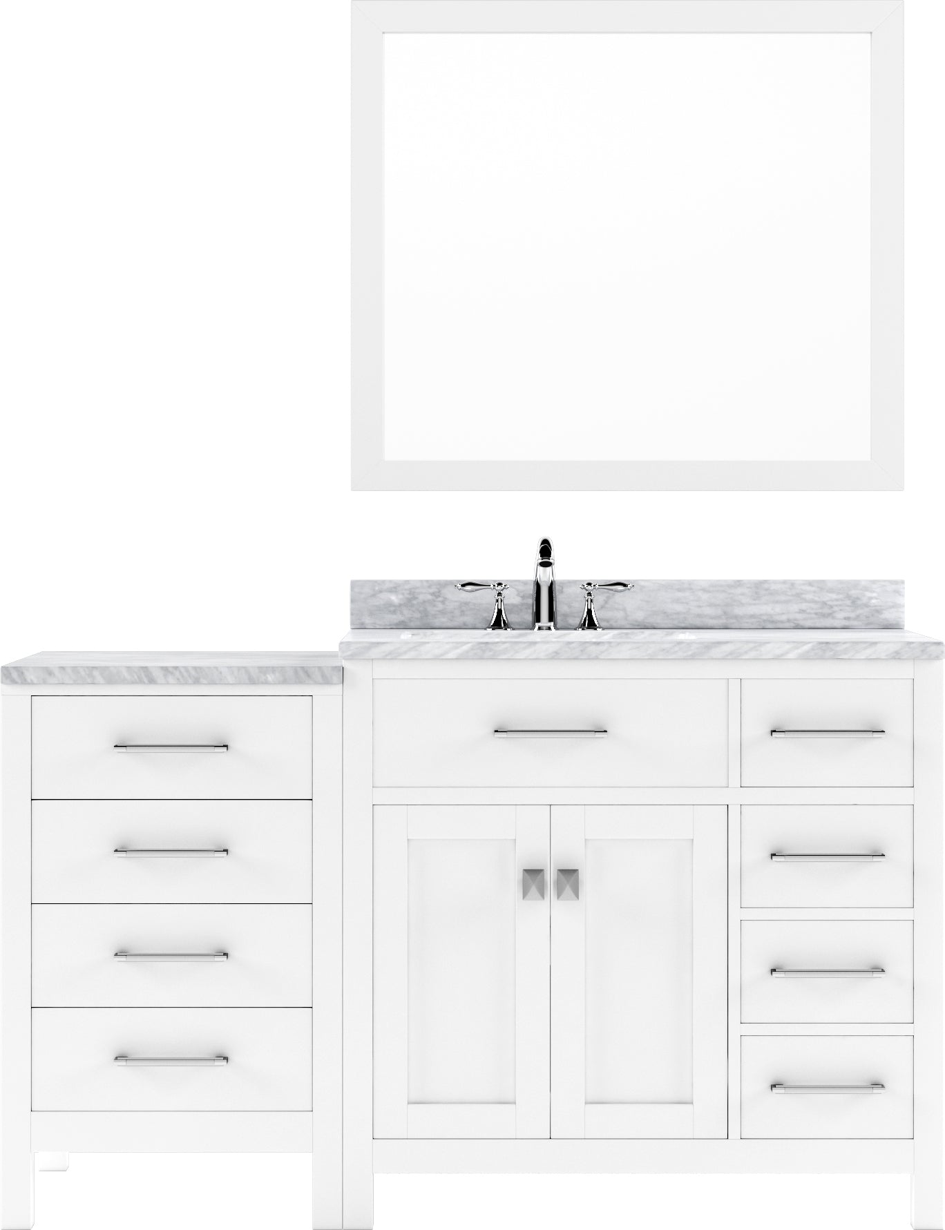 Virtu USA Caroline Parkway 57" Single Bath Vanity with Italian White Marble Top and Round Sink with Brushed Nickel Faucet with Matching Mirror - Luxe Bathroom Vanities
