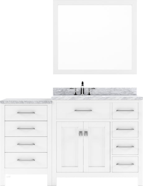 Virtu USA Caroline Parkway 57" Single Bath Vanity with Italian White Marble Top and Round Sink with Brushed Nickel Faucet with Matching Mirror - Luxe Bathroom Vanities