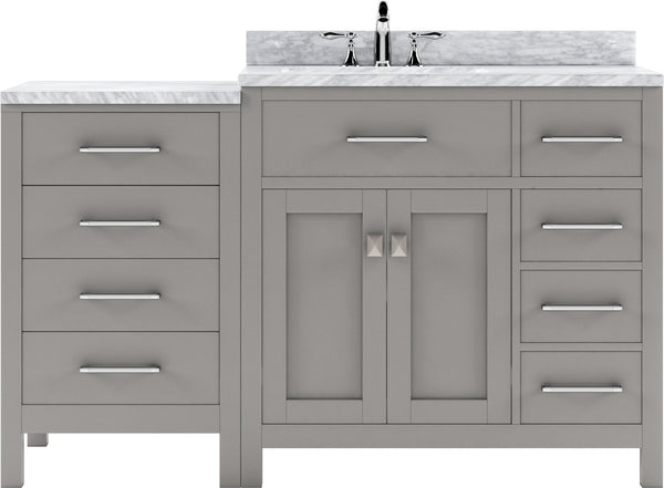 Virtu USA Caroline Parkway 57" Single Bath Vanity in Cashmere Gray with White Marble Top and Square Sink with Brushed Nickel Faucet - Luxe Bathroom Vanities