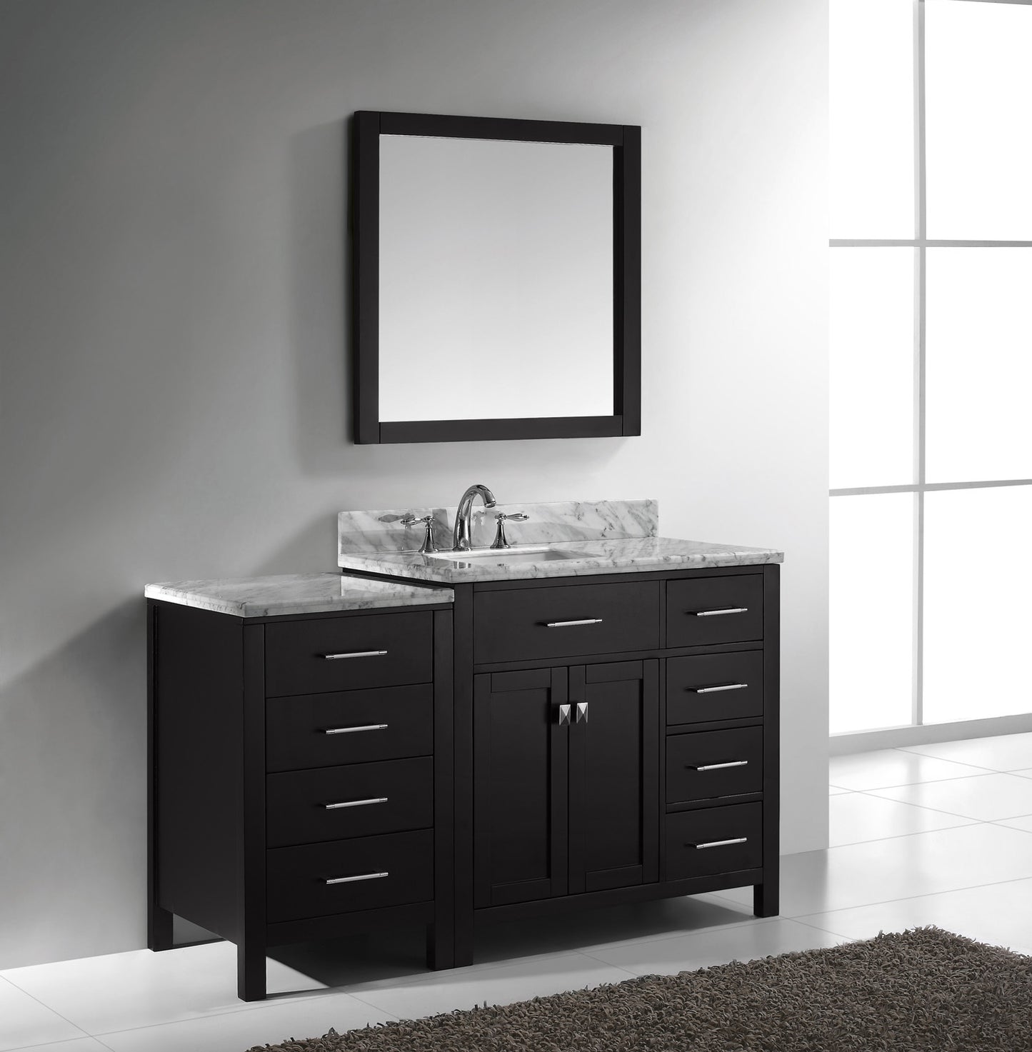 Virtu USA Caroline Parkway 57" Single Bath Vanity in Espresso with Marble Top and Square Sink with Brushed Nickel Faucet and Mirror - Luxe Bathroom Vanities Luxury Bathroom Fixtures Bathroom Furniture